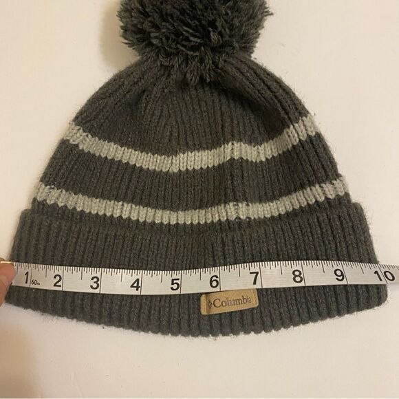 Columbia thick Knit Fleece lined unisex beanie hat gray striped pompom Adult - Picture 4 of 6
